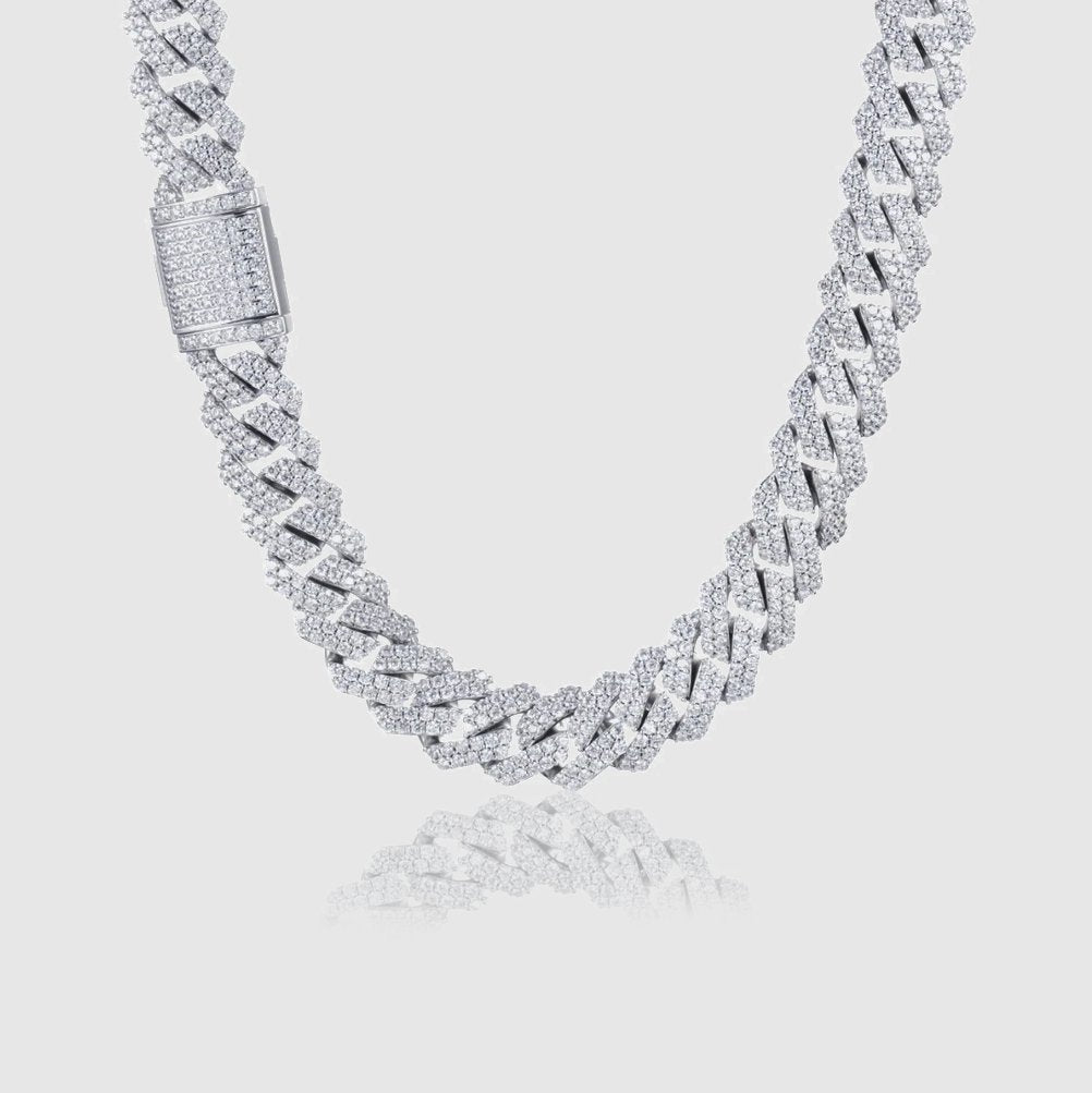 Diamond Cuban Link Chain in White Gold - 12mm