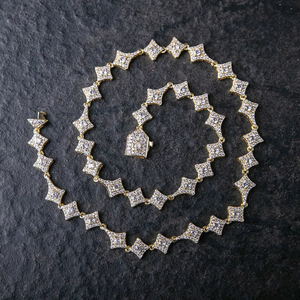 10MM CLUSTERED ICED STAR CHAIN - Gold