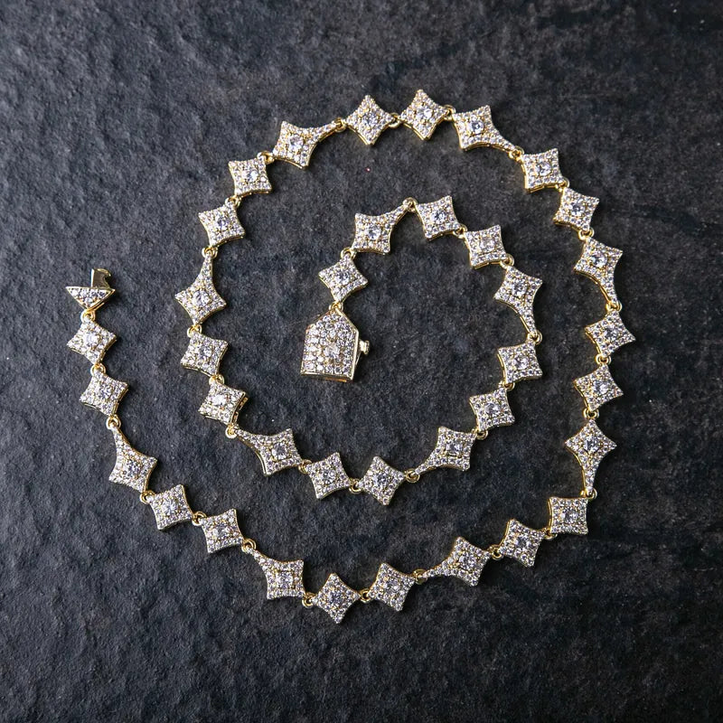 10MM CLUSTERED ICED STAR CHAIN - Gold