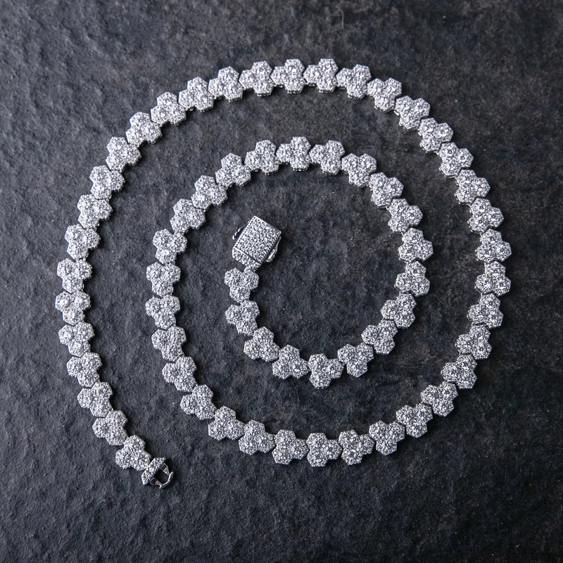 10MM ICED HONEYCOMB LINK CHAIN - White Gold