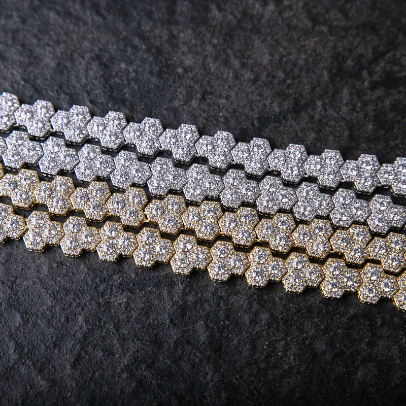 10MM ICED HONEYCOMB LINK CHAIN - Gold