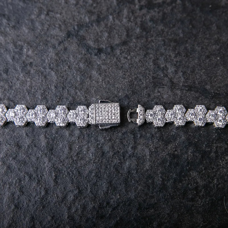 10MM ICED HONEYCOMB LINK CHAIN - White Gold