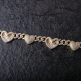 13MM ICED TWO TONE HEART CUBAN CHAIN - Gold