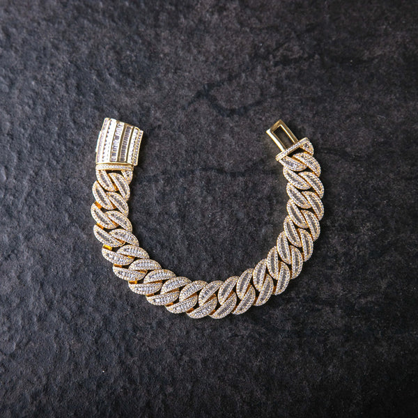 15MM BAGUETTE & ROUND CUT MIAMI CUBAN BRACELET - Gold