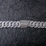 15MM BAGUETTE & ROUND CUT MIAMI CUBAN CHAIN - White Gold