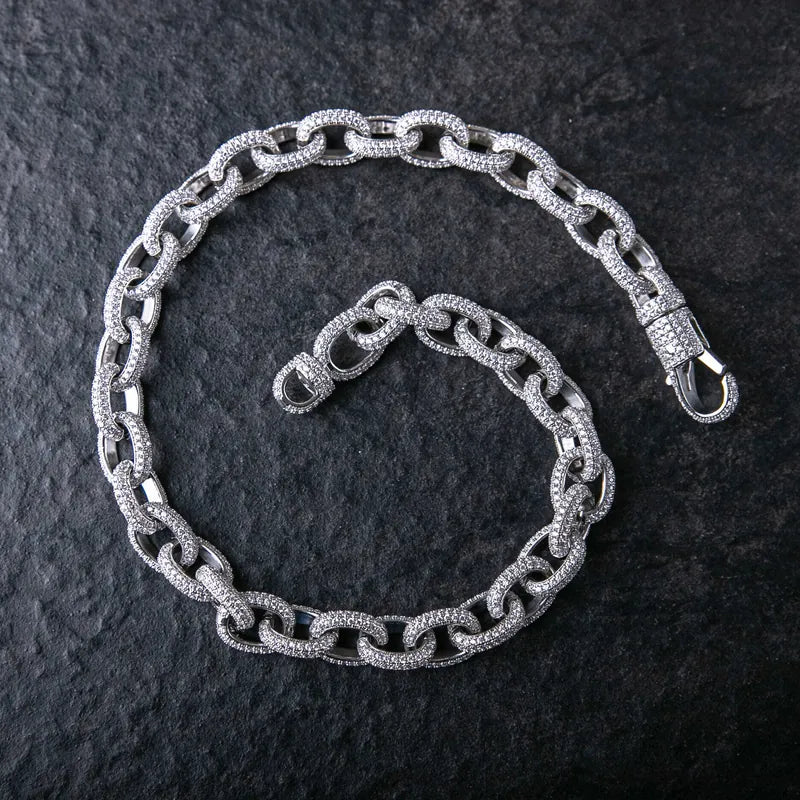 15MM ICED ROLO LINK CHAIN - White Gold