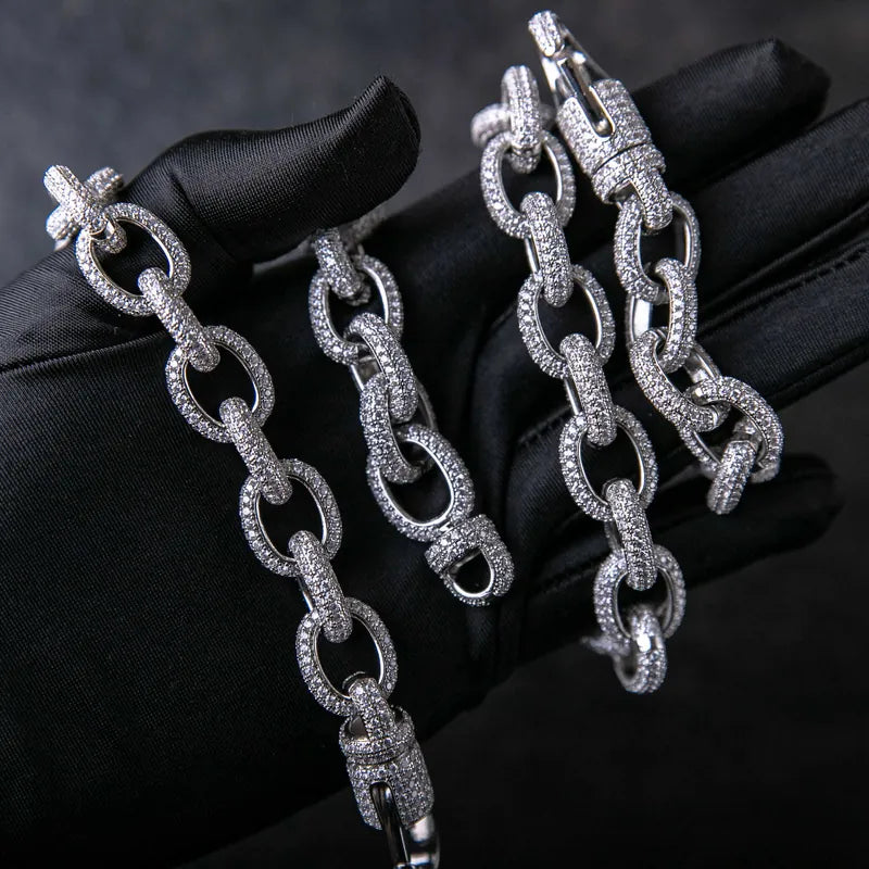 15MM ICED ROLO LINK CHAIN - White Gold