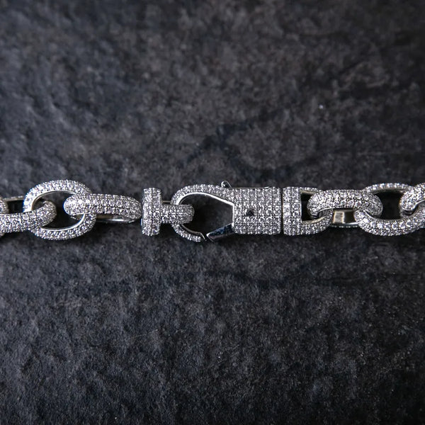 15MM ICED ROLO LINK CHAIN - White Gold