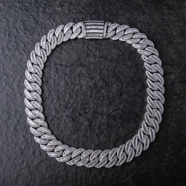 20MM BAGUETTE & ROUND CUT MIAMI CUBAN CHAIN - White Gold