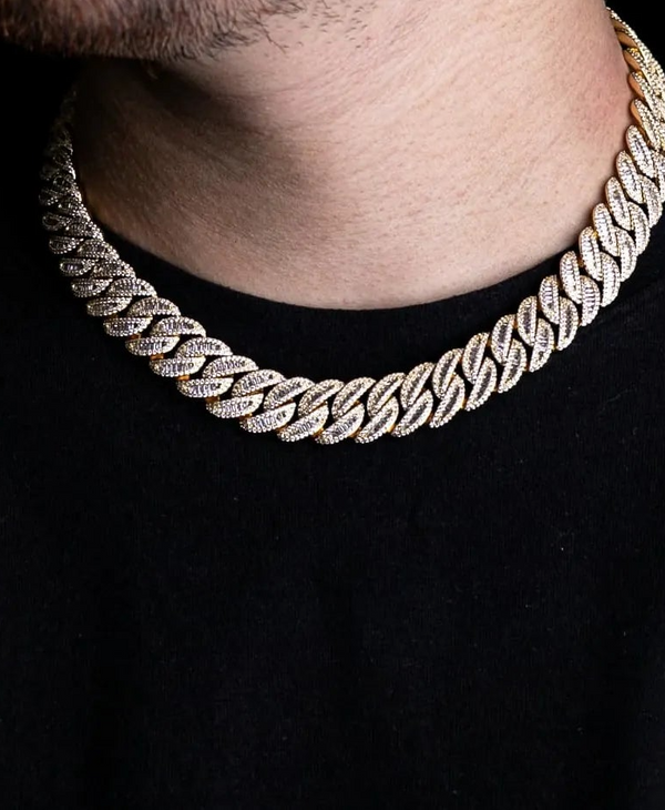 a man wearing a gold chain necklace