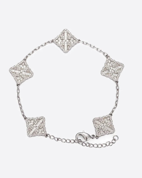 Iced Clover Bracelet - White Gold