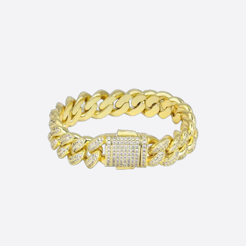 12MM ICED CUBAN LINK BRACELET -  Gold