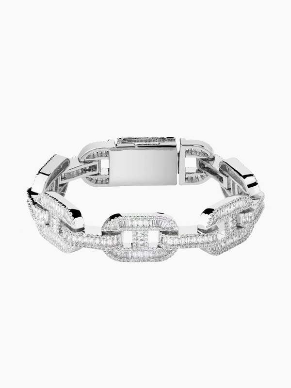 14mm Baguette Mariner Bracelet - White Gold