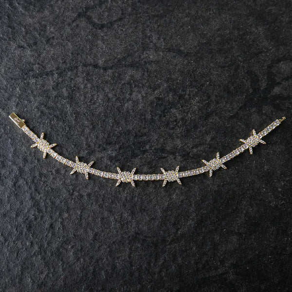 Iced Barbed Wire Tennis Bracelet - Gold