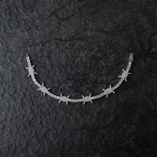 Iced Barbed Wire Tennis Bracelet - White Gold