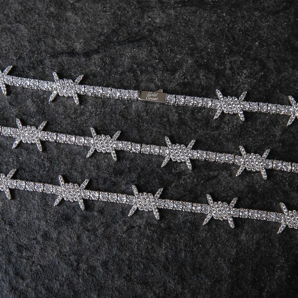 Iced Barbed Wire Tennis Bracelet - White Gold