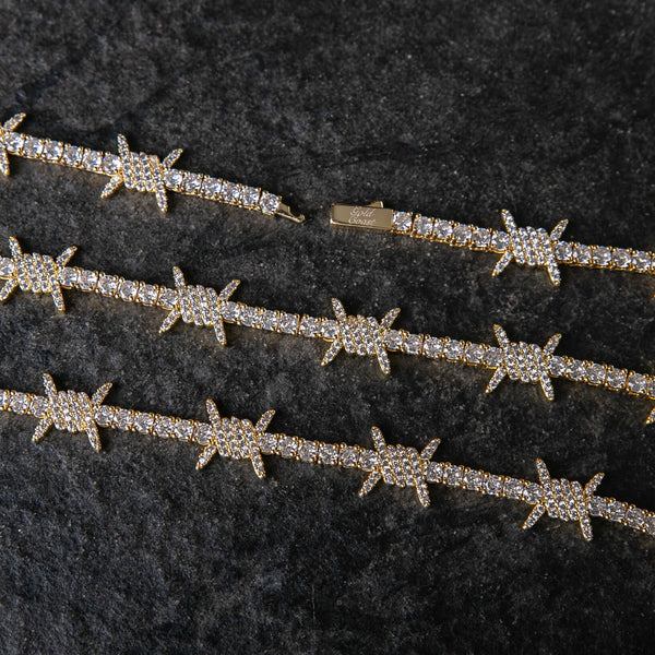 Iced Barbed Wire Tennis Bracelet - Gold