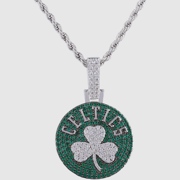 Boston Celtic Iced Pendant - White Gold