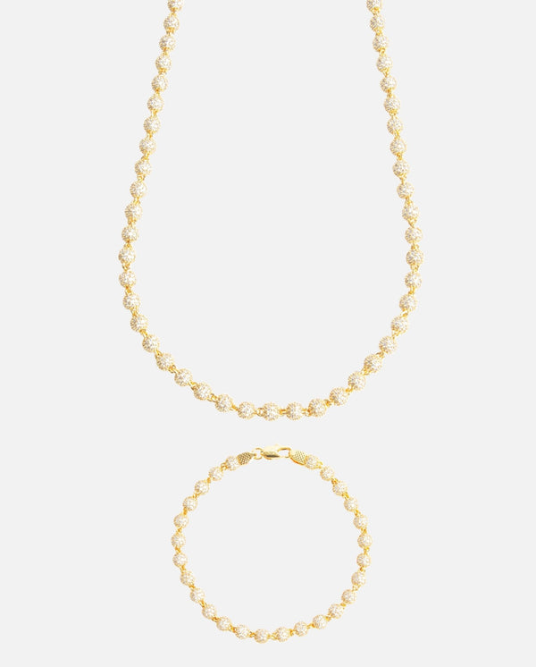 5mm Iced Ball Chain + Bracelet Bundle - Gold