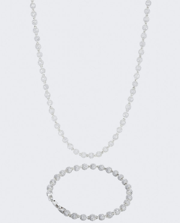 5mm Iced Ball Chain + Bracelet Bundle - White Gold