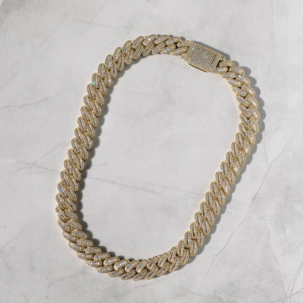 15mm Baguette Cuban Chain - Gold