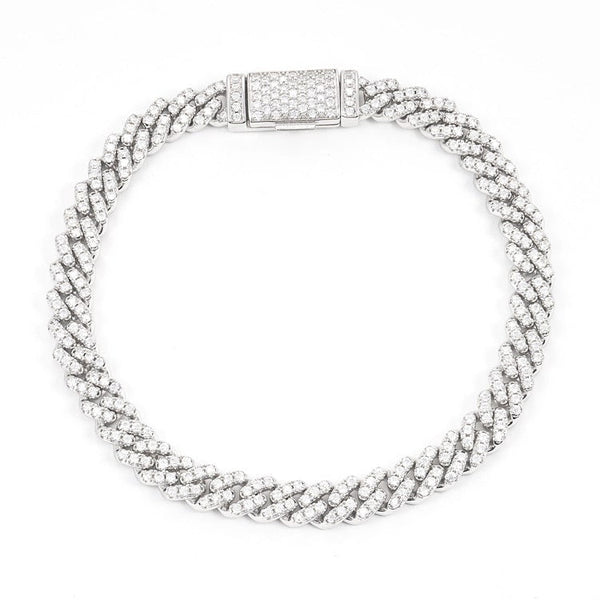 6MM Moissanite Miami Cuban Link Bracelet - White Gold