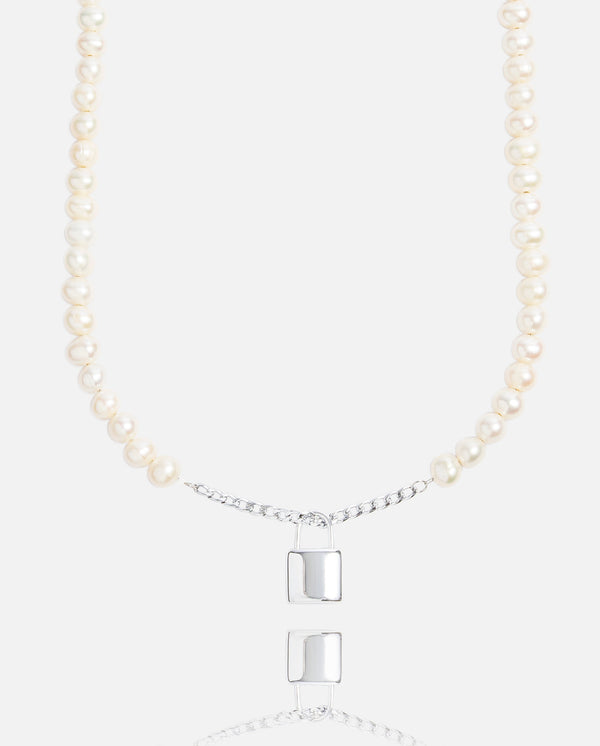 6mm Pearl + Padlock Necklace