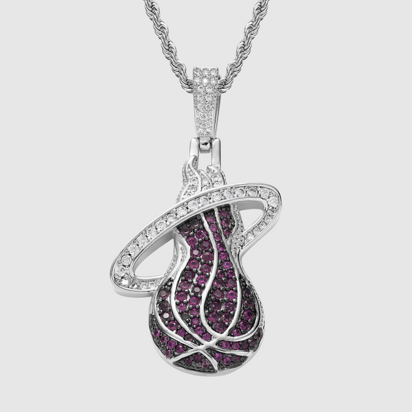 Miami Heat Iced Pendant - White Gold