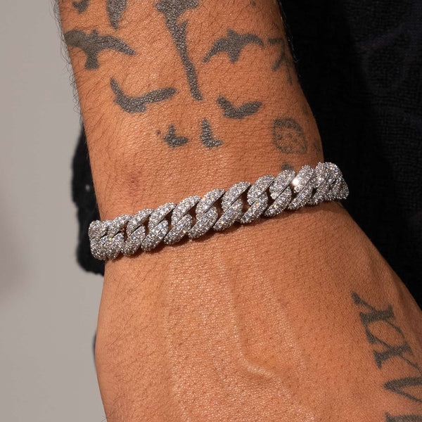 10mm Iced Cuban Link Bracelet - White Gold