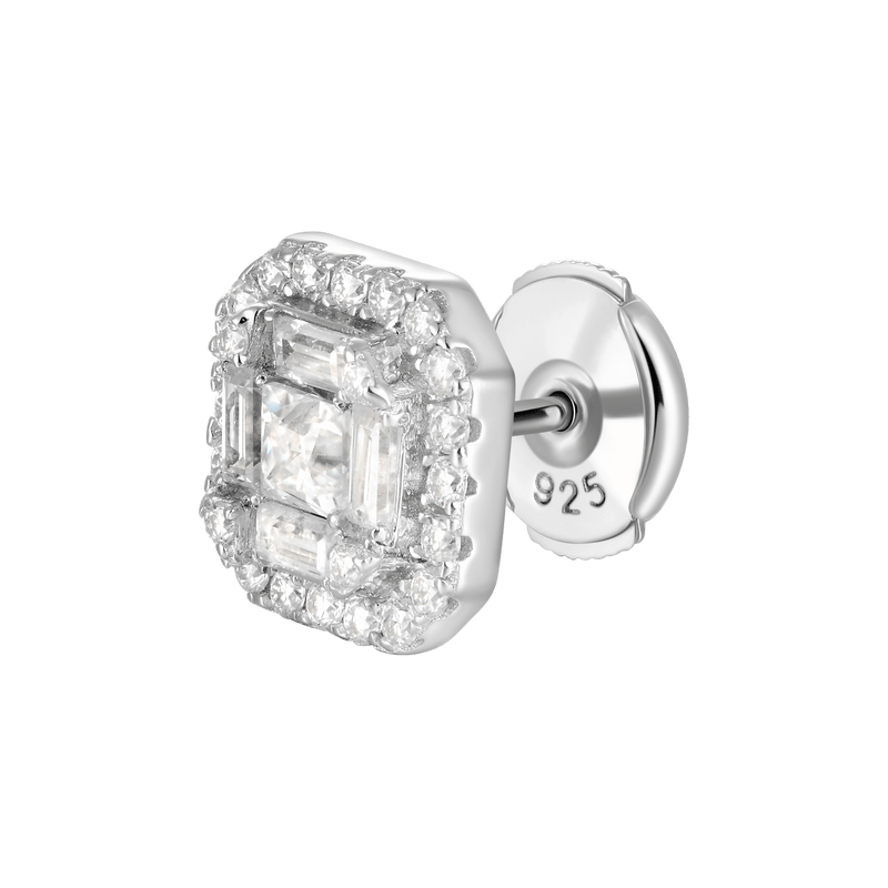 Moissanite Halo Stud Earring - White Gold