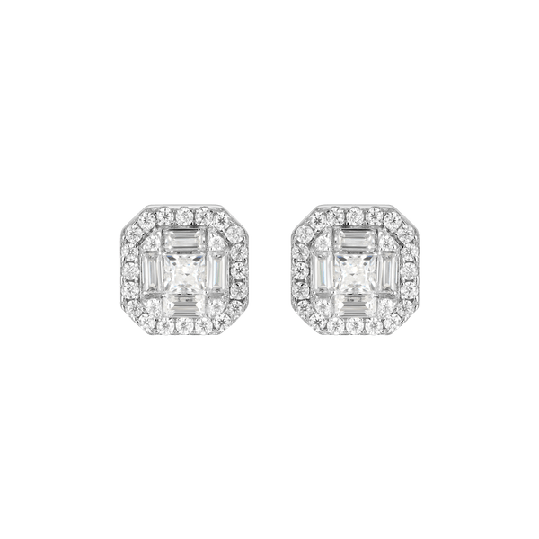 Moissanite Halo Stud Earring - White Gold