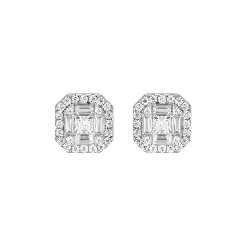 Moissanite Halo Stud Earring - White Gold