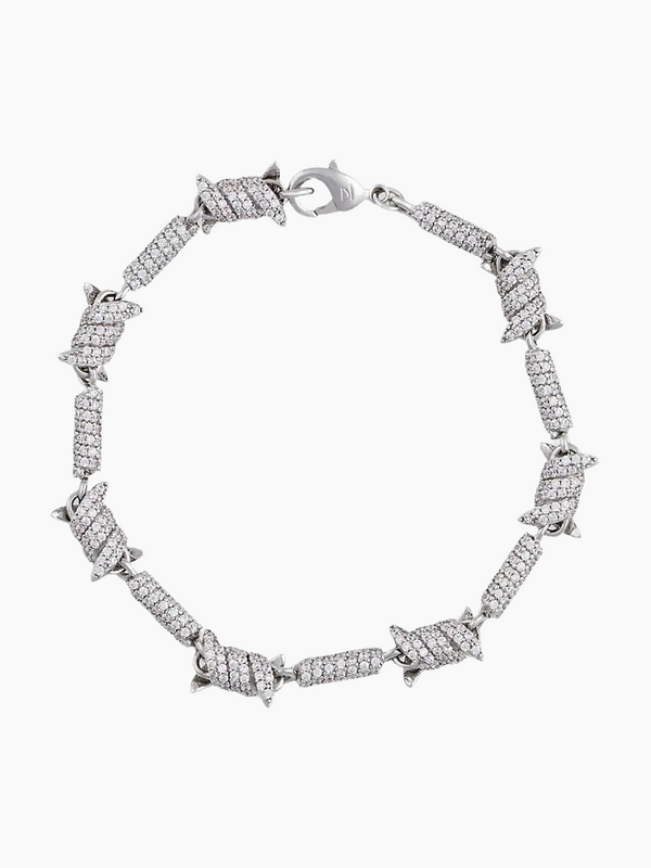 Iced Barbed Wire Bracelet - White Gold