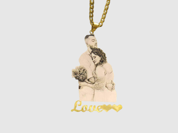 Custom Photo Engraved Pendant Necklace - Gold