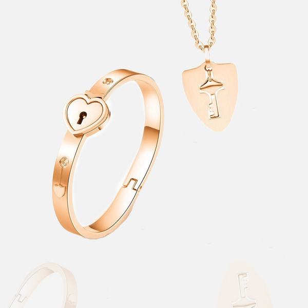 Key to My Heart Necklace and Bracelet Set - Rose Gold