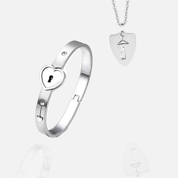 Key to My Heart Necklace and Bracelet Set - White Gold